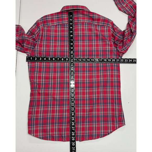 Untuckit Shirt Mens Large Red Plaid Long Sleeve Button Up Slim Fit Pockets NWOT - Picture 3 of 9